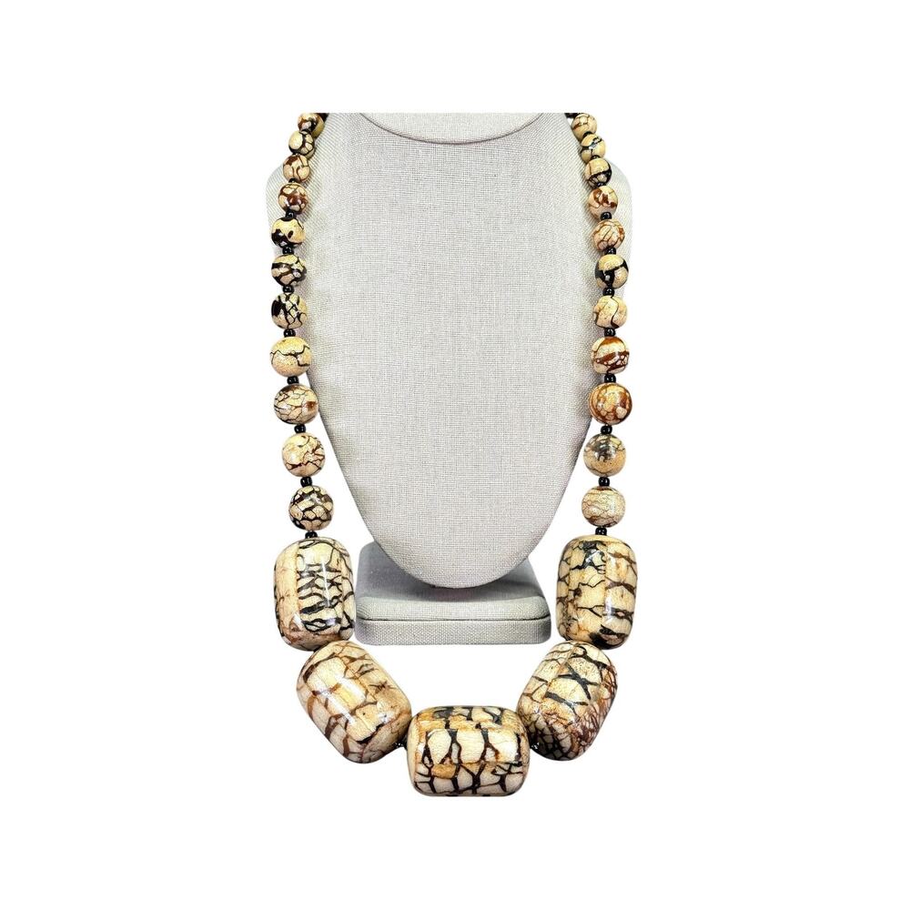 Vintage Artisan Made Dyed Batik Bone Statement Necklace